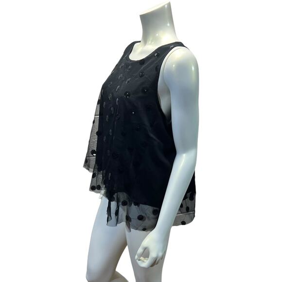 LOFT Black Sequin Polka Dot Sheer Layer Tank Top Party Evening Wear Large - Picture 13 of 14